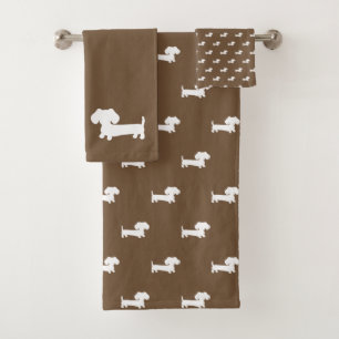 Brown Dachshund Bath Towel Set Hand Wash Cloth
