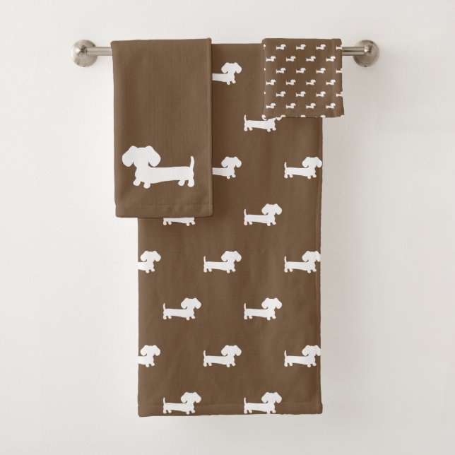 Brown Dachshund Bath Towel Set Hand Wash Cloth (Insitu)