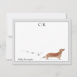 Brown Dachshund Grey Border Monogram Your Name Card
