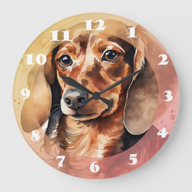 Brown Dachshund  Large Clock (Front)