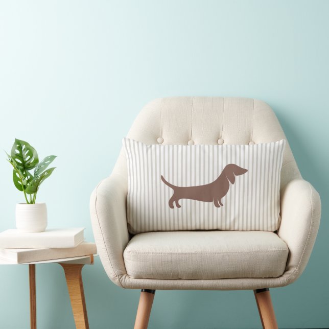 Brown Dachshund on Beige Stripes Lumbar Cushion (Chair)