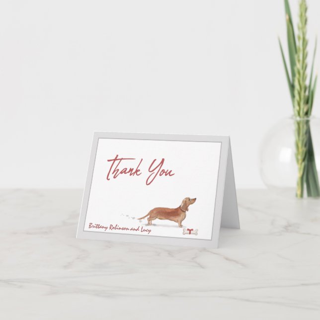 Brown Dachshund Pet Dog Personalise Name Bone     Thank You Card (Front)