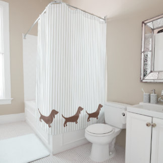 Brown Dachshunds on Beige Stripes Shower Curtain