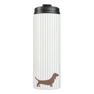 Brown Dachshunds on Beige Stripes Thermal Tumbler