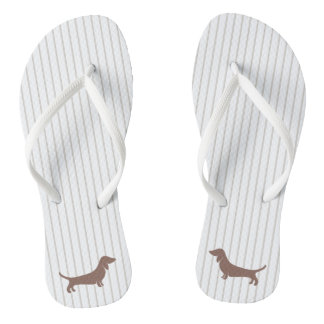 Brown Dachshunds on Beige Stripes Thongs