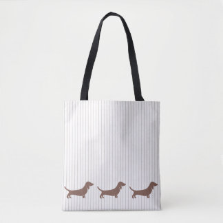 Brown Dachshunds on Beige Stripes Tote Bag