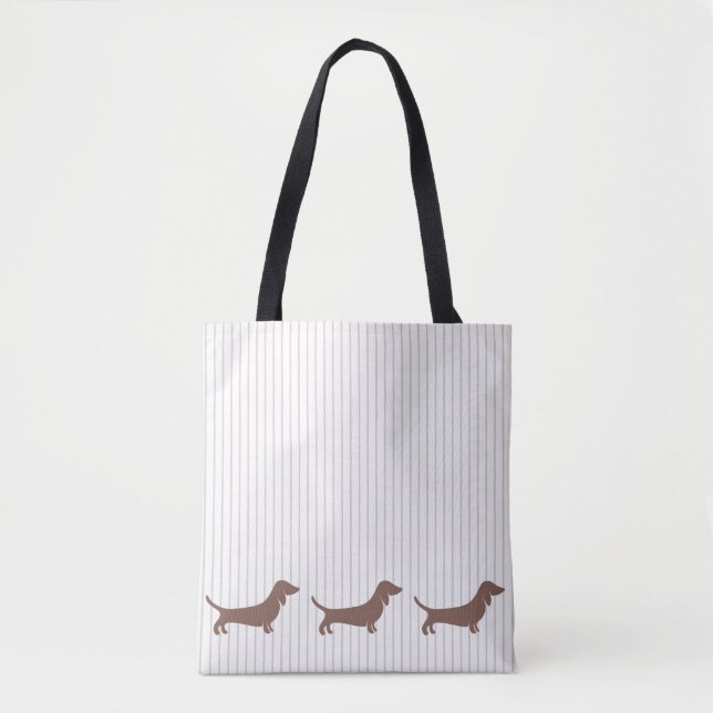 Brown Dachshunds on Beige Stripes Tote Bag (Front)