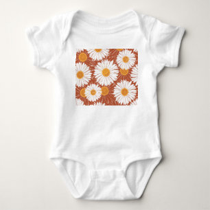 Brown Daisies: Seamless Flower Pattern Baby Bodysuit