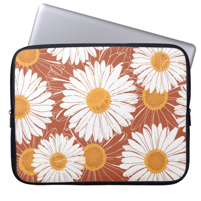 Brown Daisies: Seamless Flower Pattern Laptop Sleeve (Front)