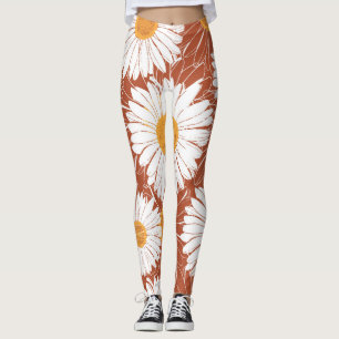 Brown Daisies: Seamless Flower Pattern Leggings