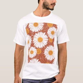 Brown Daisies: Seamless Flower Pattern T-Shirt