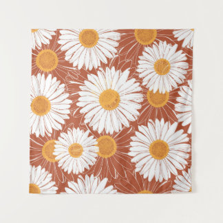 Brown Daisies: Seamless Flower Pattern Tapestry