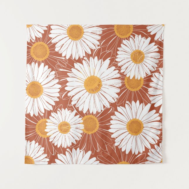 Brown Daisies: Seamless Flower Pattern Tapestry (Front)