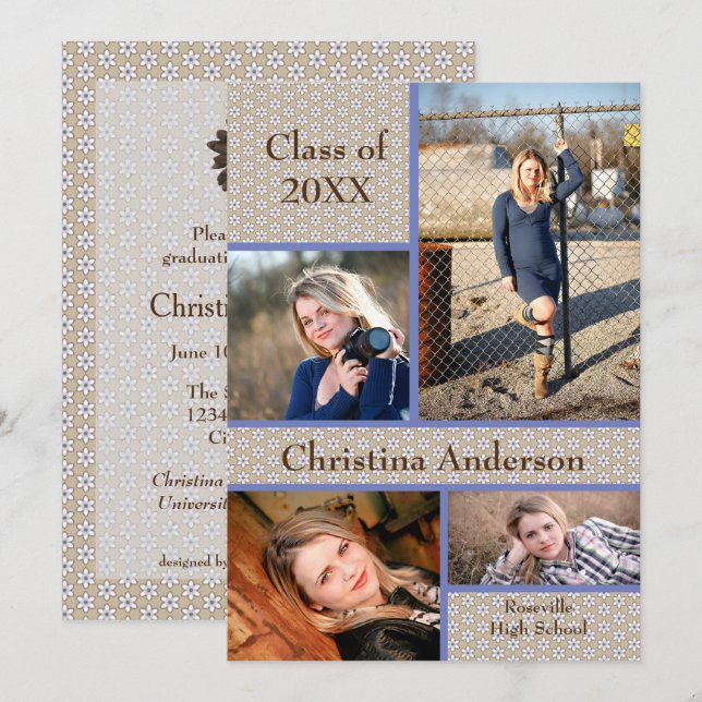 Brown Daisy Collage - Graduation Announcement (Front/Back)