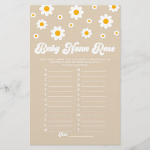 Brown Daisy Name Race Baby Shower Game Activity Stationery