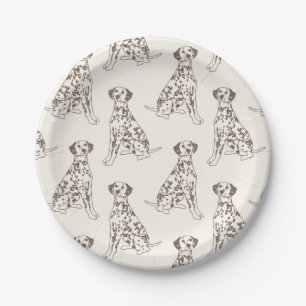 Brown Dalmatian Dog Illustration Paper Plate