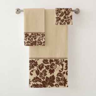 Brown Damask Bath Towel Set