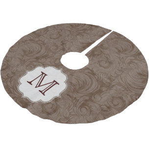 Brown Damask Lac Monogram Initial Tree Skirt