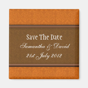 Brown Damask Monogram Save The Date Magnet