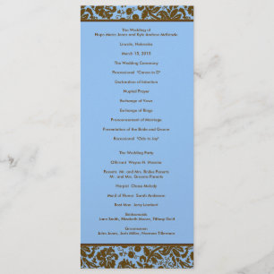 Brown Damask On Blue Wedding Program