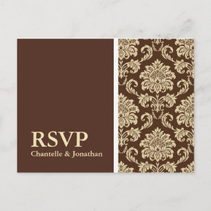 Brown Damask RSVP Postcard