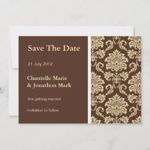 Brown Damask Save The Date Card