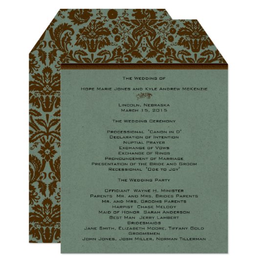Brown Damask Wedding Program