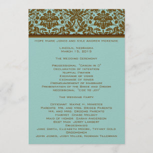 Brown Damask Wedding Program
