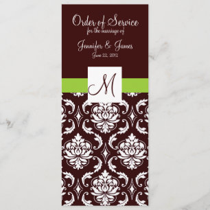 Brown Damask Wedding Programs with Monogram