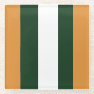 Brown, dark green and white stripes glass coaster
