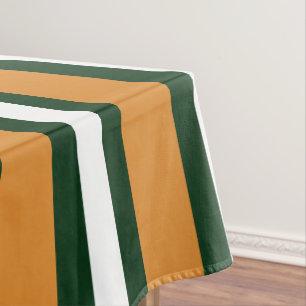 Brown, dark green and white stripes tablecloth