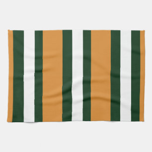 Brown, dark green and white stripes tea towel