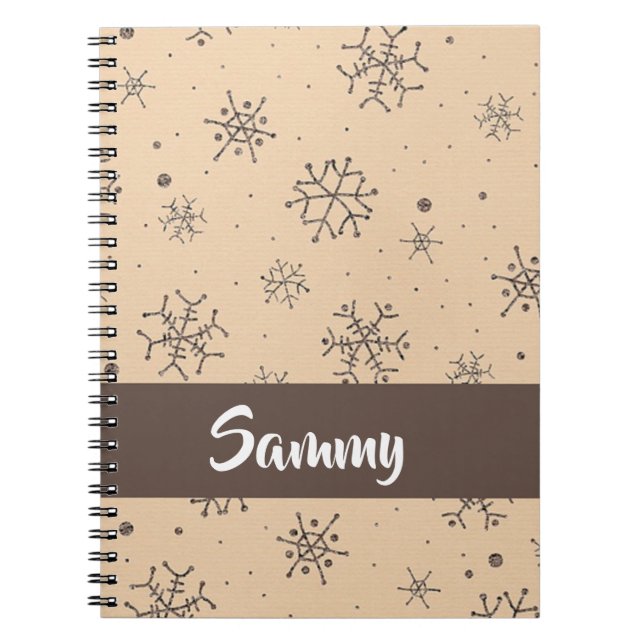 Brown decorative snowflakes on notebook (Front)