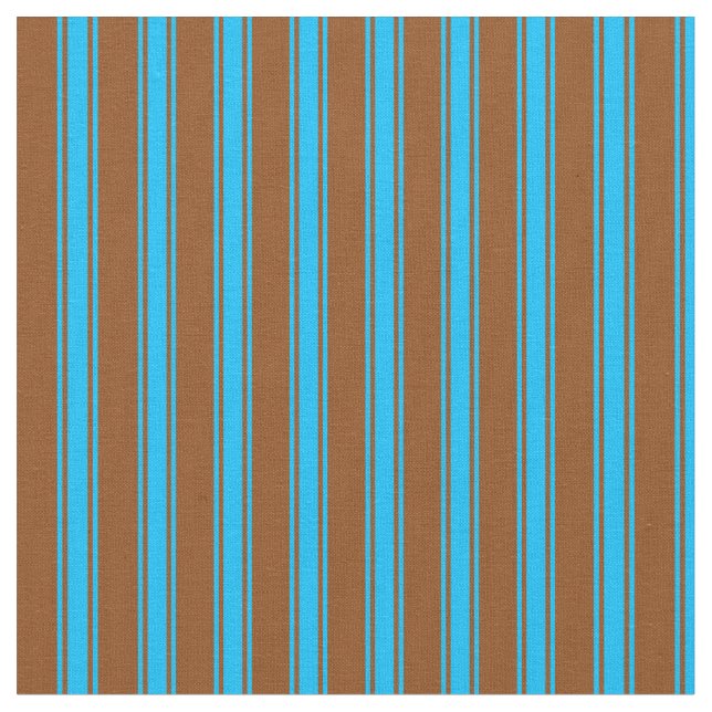 Brown & Deep Sky Blue Coloured Stripes Fabric (Close Up)
