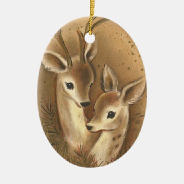 Brown Deer Couple Personalised Christmas Ornament (Front)