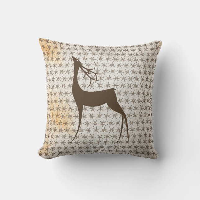 Brown Deer on Vintage Snowflake Holiday Pillow (Front)