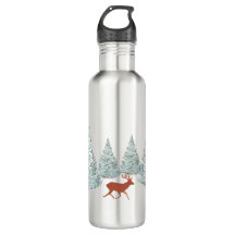 Brown Deer under Snow Covered Spruce Trees  