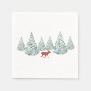Brown Deer under Snow Covered Spruce Trees Napkin