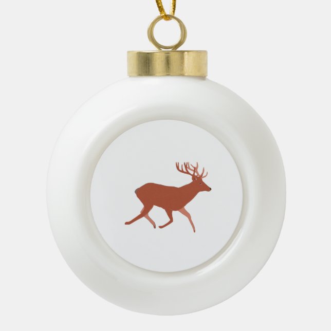 Brown Deer Walking Festive  Ceramic Ball Christmas Ornament (Front)