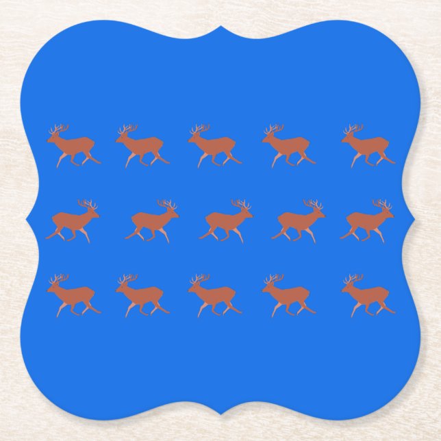 Brown Deer Walking Festive Pattern Blue   Paper Coaster (Front)