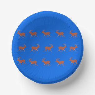 Brown Deer Walking Festive Pattern Blue Paper Plate