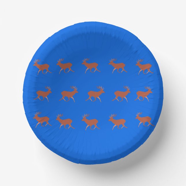 Brown Deer Walking Festive Pattern Blue   Paper Plate (Front)
