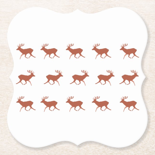Brown Deer Walking Festive Pattern  Paper Coaster (Front)