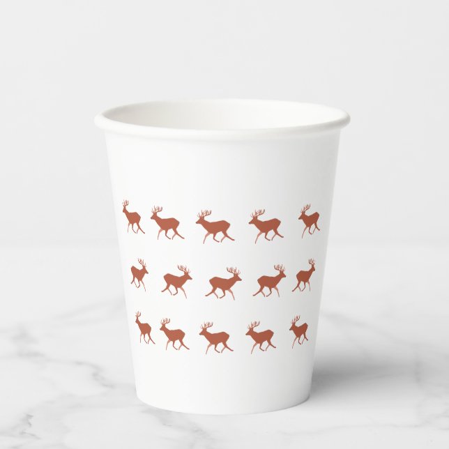 Brown Deer Walking Festive Pattern Paper Cups (Front)