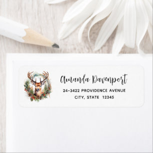 Brown Deer with Antlers Rustic Christmas Address Return Address Label