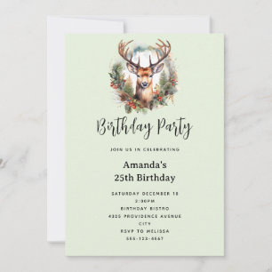 Brown Deer with Antlers Rustic Christmas Birthday Invitation