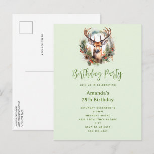 Brown Deer with Antlers Rustic Christmas Birthday Invitation Postcard