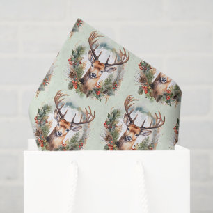 Brown Deer with Antlers Rustic Christmas Pattern Tissue Paper