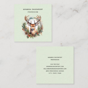 Brown Deer with Antlers Rustic Christmas Square Business Card