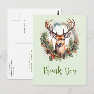 Brown Deer with Antlers Rustic Christmas Thank You Postcard